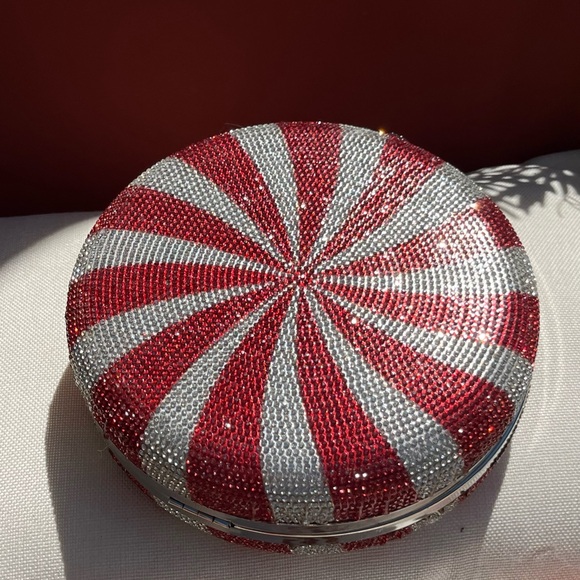 NWT Alessia Red and Silver Peppermint Candy Rhinestone Clutch - Picture 5 of 5